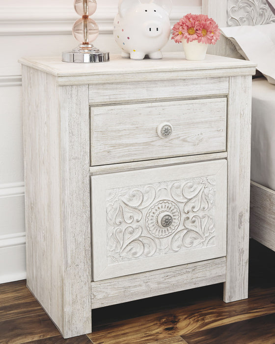 Paxberry - Two Drawer Night Stand - Whitewash – Nightstands by Signature Design by Ashley® at Furniture Wholesale Plus , Nashville furniture store