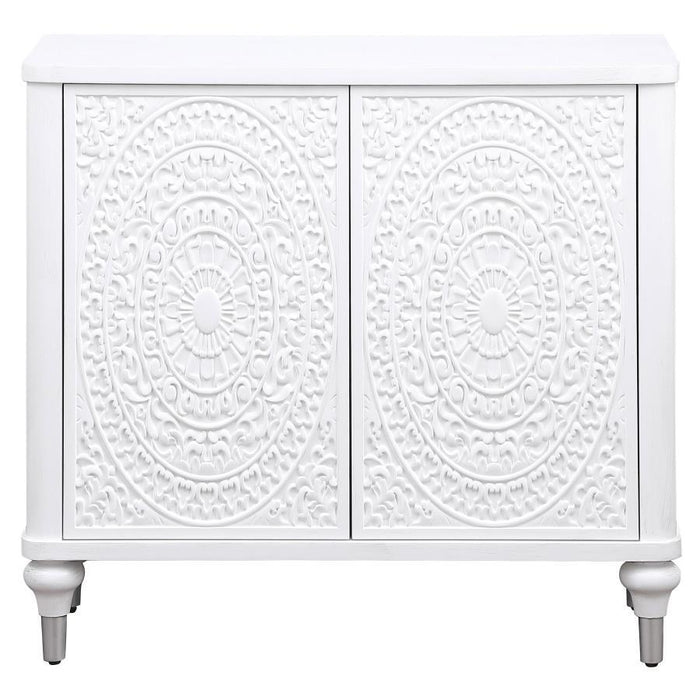 Cardella - 2 Door Mandala Accent Cabinet - Distressed White – Accent Cabinets by Coaster Fine Furniture at Furniture Wholesale Plus , Nashville furniture store