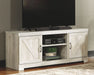 Bellaby - 63" TV Stand With Faux Firebrick Fireplace Insert - Whitewash – Fireplace TV Stands by Signature Design by Ashley® at Furniture Wholesale Plus , Nashville furniture store
