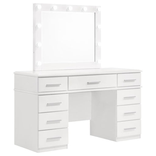 Felicity - 9-Drawer Vanity Table With Lighted Mirror - Glossy White - Premium Vanity Sets from CoasterElevations - Just $1069! Shop now at Furniture Wholesale Plus  We are the best furniture store in Nashville, Hendersonville, Goodlettsville, Madison, Antioch, Mount Juliet, Lebanon, Gallatin, Springfield, Murfreesboro, Franklin, Brentwood