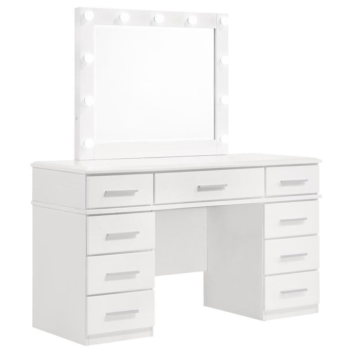 Felicity - 9-Drawer Vanity Table With Lighted Mirror - Glossy White - Premium Vanity Sets from CoasterElevations - Just $1069! Shop now at Furniture Wholesale Plus  We are the best furniture store in Nashville, Hendersonville, Goodlettsville, Madison, Antioch, Mount Juliet, Lebanon, Gallatin, Springfield, Murfreesboro, Franklin, Brentwood