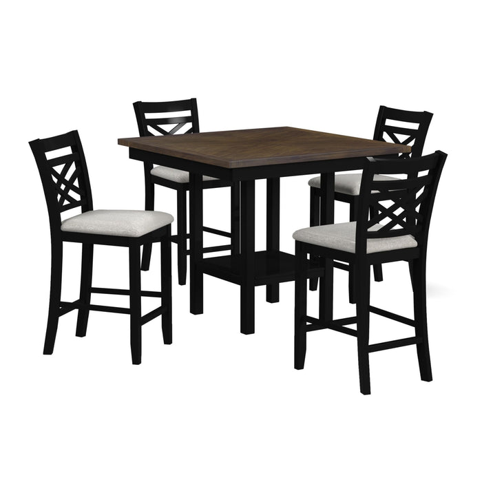 Brooks - 5 Piece Counter Set With Table And 4 Upholstered Seat & Wood Back Chairs - Medium Brown & Black – 5 Piece Dining Room Sets by Elements International at Furniture Wholesale Plus , Nashville furniture store
