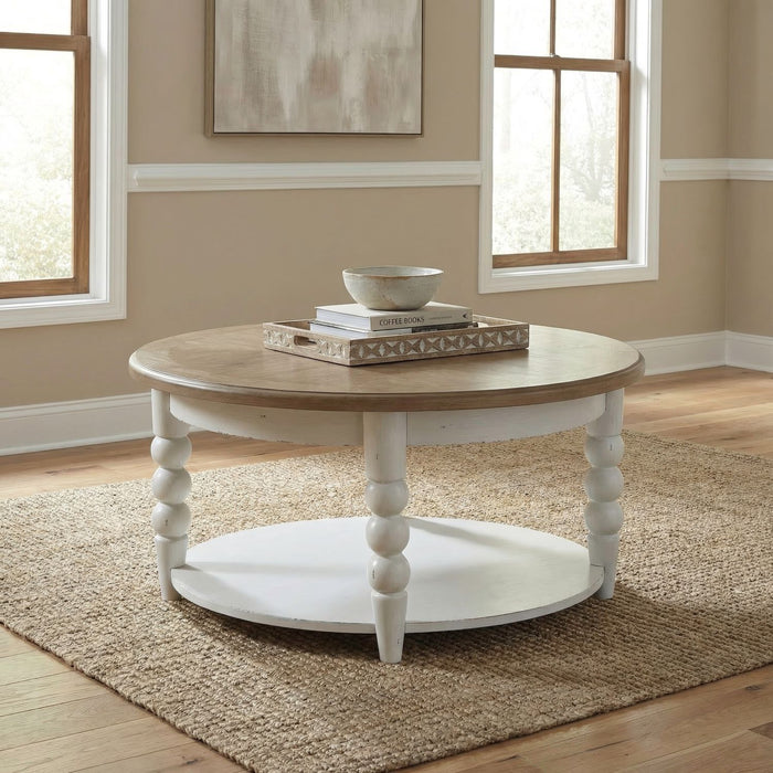 Turnberry Park - Round Cocktail Table - Washed White – Cocktail Tables by Liberty Furniture at Furniture Wholesale Plus , Nashville furniture store