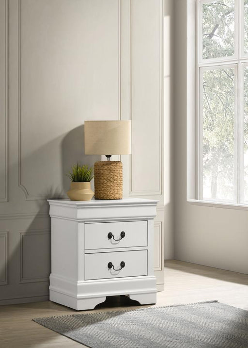 Louis Philippe - 2-Drawer Nightstand Bedside Table - White – Accent Nightstands by Coaster Fine Furniture at Furniture Wholesale Plus , Nashville furniture store