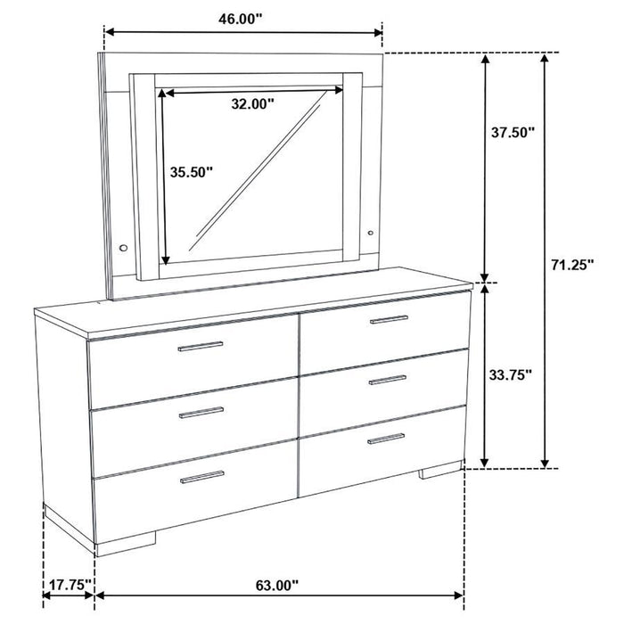 Felicity - 6-Drawer Dresser With LED Mirror - White High Gloss – Dresser & Mirror by CoasterEssence at Furniture Wholesale Plus , Nashville furniture store