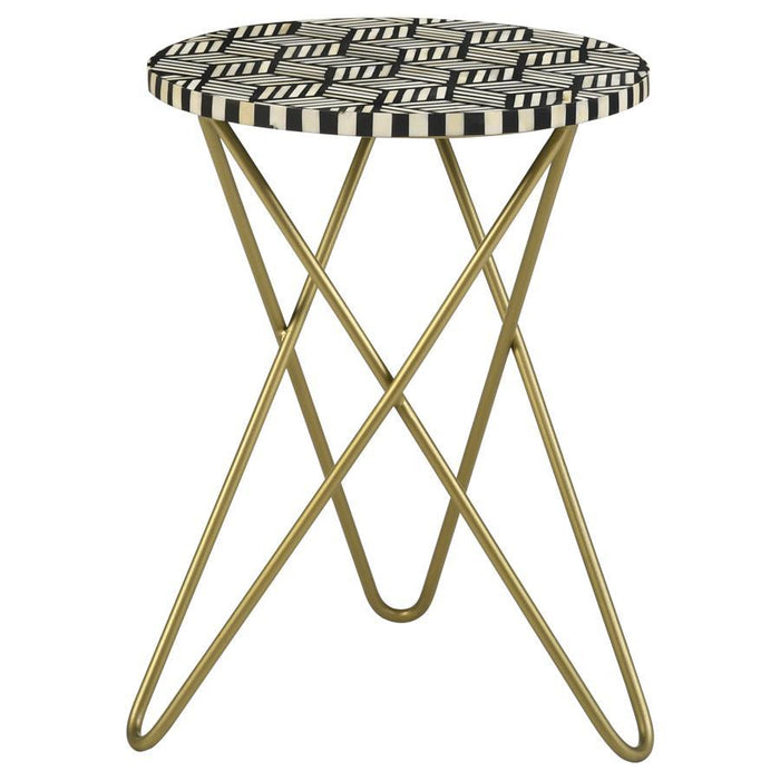 Xenia - Round Bone Inlay Accent Side Table - White And Gold – Side Tables by CoasterEssence at Furniture Wholesale Plus , Nashville furniture store