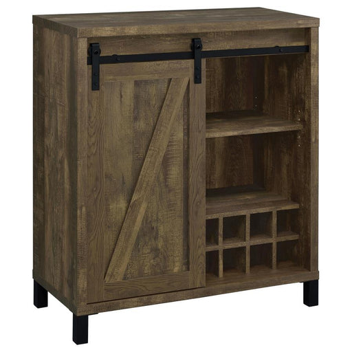 Arlington - Sliding Door Home Bar Wine Cabinet - Rustic Oak - Premium Wine Cabinets from CoasterEveryday - Just $279! Shop now at Furniture Wholesale Plus  We are the best furniture store in Nashville, Hendersonville, Goodlettsville, Madison, Antioch, Mount Juliet, Lebanon, Gallatin, Springfield, Murfreesboro, Franklin, Brentwood