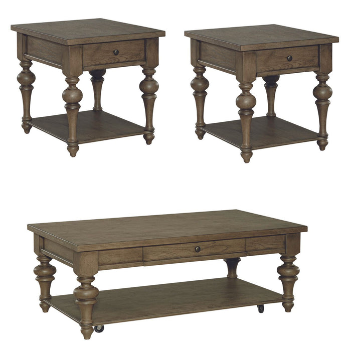 Americana Farmhouse - 3 Piece Table Set (1 Cocktail 2 End Tables) - Dusty Taupe – Table Sets by Liberty Furniture at Furniture Wholesale Plus , Nashville furniture store