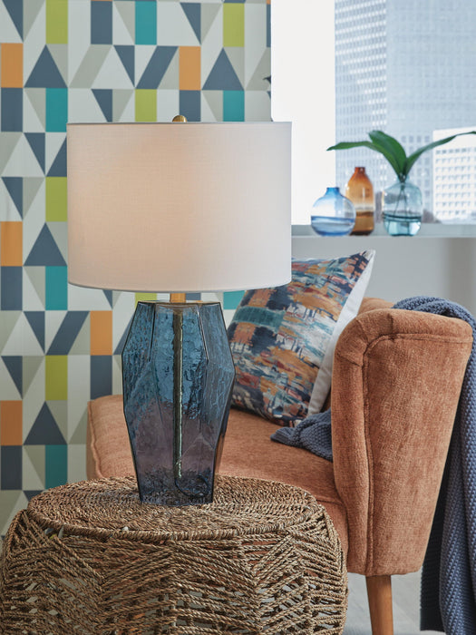 Tallow - Glass Table Lamp - Blue – Table Lamps by Signature Design by Ashley® at Furniture Wholesale Plus , Nashville furniture store