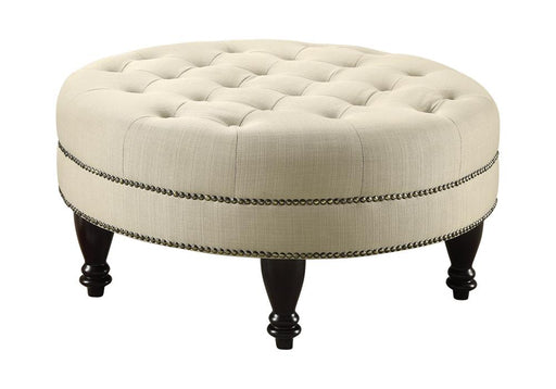 Elchin Round Upholstered Tufted Ottoman Oatmeal - Premium Ottoman from Coaster Z2 Standard - Just $238! Shop now at Furniture Wholesale Plus  We are the best furniture store in Nashville, Hendersonville, Goodlettsville, Madison, Antioch, Mount Juliet, Lebanon, Gallatin, Springfield, Murfreesboro, Franklin, Brentwood