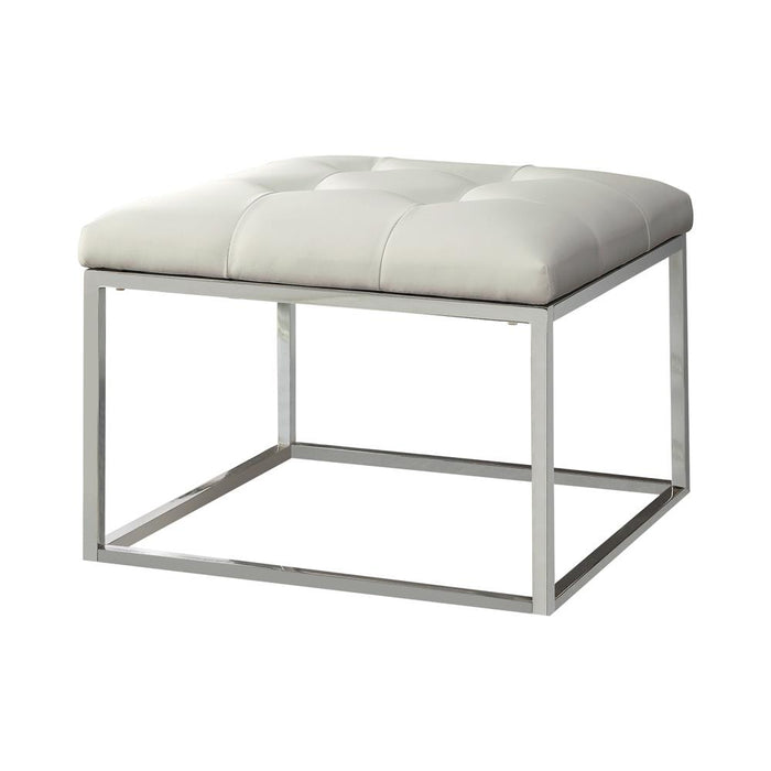 Swanson Upholstered Tufted Ottoman White and Chrome - Premium Ottoman from Coaster Z2 Standard - Just $130! Shop now at Furniture Wholesale Plus  We are the best furniture store in Nashville, Hendersonville, Goodlettsville, Madison, Antioch, Mount Juliet, Lebanon, Gallatin, Springfield, Murfreesboro, Franklin, Brentwood