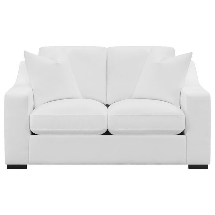 Ashlyn - Upholstered Sloped Arm Loveseat - White – Stationary Loveseats by CoasterElevations at Furniture Wholesale Plus , Nashville furniture store