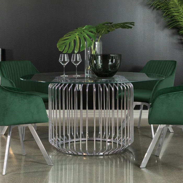 Veena - Round Glass Top Metal Dining Table - Chrome – Dining Tables by Coaster Fine Furniture at Furniture Wholesale Plus , Nashville furniture store