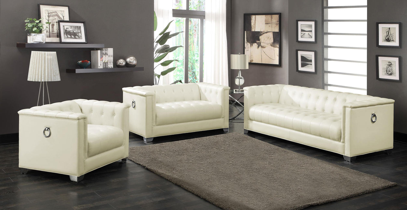 Chaviano 3-piece Upholstered Tufted Sofa Set Pearl White - Premium Living Room Set from Coaster Z2 Standard - Just $2598! Shop now at Furniture Wholesale Plus  We are the best furniture store in Nashville, Hendersonville, Goodlettsville, Madison, Antioch, Mount Juliet, Lebanon, Gallatin, Springfield, Murfreesboro, Franklin, Brentwood