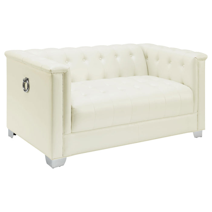 Chaviano Tufted Upholstered Loveseat Pearl White - Premium Loveseat from Coaster Z2 Standard - Just $900! Shop now at Furniture Wholesale Plus  We are the best furniture store in Nashville, Hendersonville, Goodlettsville, Madison, Antioch, Mount Juliet, Lebanon, Gallatin, Springfield, Murfreesboro, Franklin, Brentwood