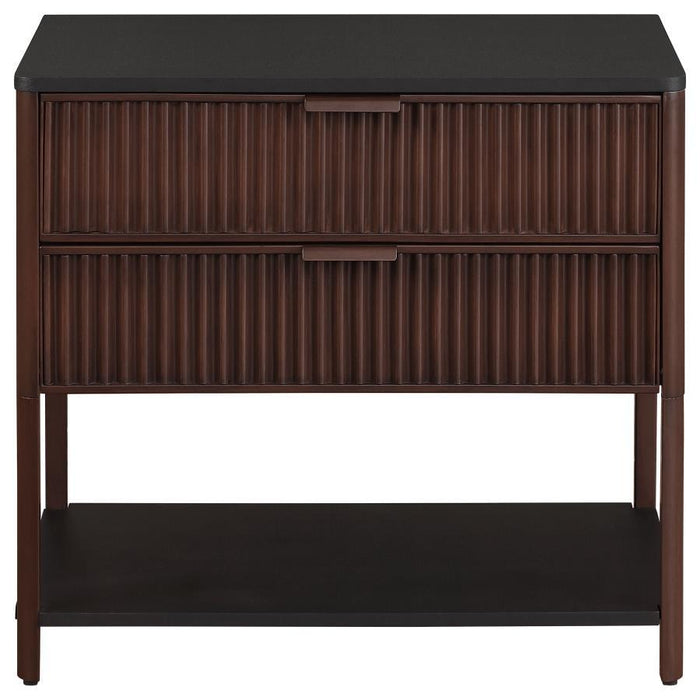 Zimmerlee - 2-Drawer Side Table with Shelf - Rust Brown – Side Tables by Coaster Fine Furniture at Furniture Wholesale Plus , Nashville furniture store