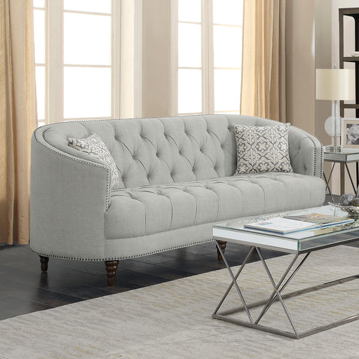 Avonlea Sloped Arm Upholstered Sofa Trim Grey - Premium Sofa from Coaster Z2 Standard - Just $1098! Shop now at Furniture Wholesale Plus  We are the best furniture store in Nashville, Hendersonville, Goodlettsville, Madison, Antioch, Mount Juliet, Lebanon, Gallatin, Springfield, Murfreesboro, Franklin, Brentwood