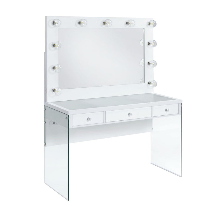 Jacey - Complete Vanity With Lightbulbs - Glossy White – Vanity Desks by Elements International at Furniture Wholesale Plus , Nashville furniture store
