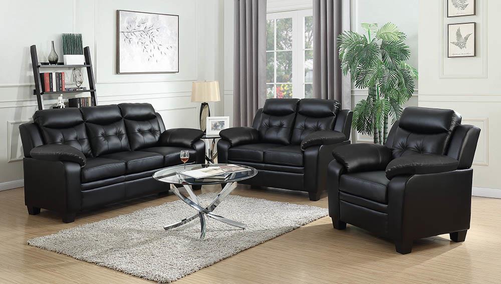 Finley Upholstered Pillow Top Arm Living Room Set Black - Premium Living Room Set from Coaster Z2 Standard - Just $1518! Shop now at Furniture Wholesale Plus  We are the best furniture store in Nashville, Hendersonville, Goodlettsville, Madison, Antioch, Mount Juliet, Lebanon, Gallatin, Springfield, Murfreesboro, Franklin, Brentwood