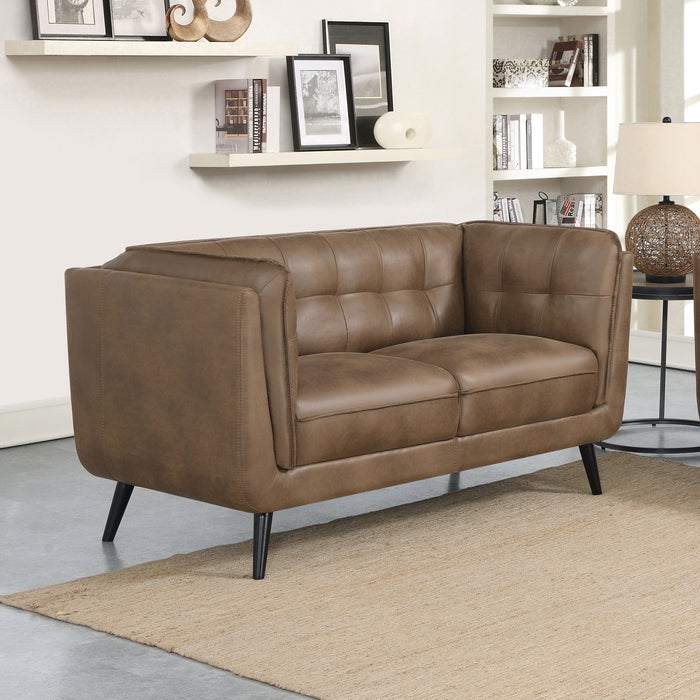 Thatcher Upholstered Button Tufted Loveseat Brown - Premium Loveseat from Coaster Z2 Standard - Just $740! Shop now at Furniture Wholesale Plus  We are the best furniture store in Nashville, Hendersonville, Goodlettsville, Madison, Antioch, Mount Juliet, Lebanon, Gallatin, Springfield, Murfreesboro, Franklin, Brentwood