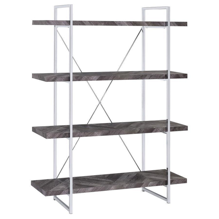 Grimma - 4-Shelf Bookshelf - Rustic Gray And Chrome - Premium Standard Bookcases from CoasterEssence - Just $319! Shop now at Furniture Wholesale Plus  We are the best furniture store in Nashville, Hendersonville, Goodlettsville, Madison, Antioch, Mount Juliet, Lebanon, Gallatin, Springfield, Murfreesboro, Franklin, Brentwood