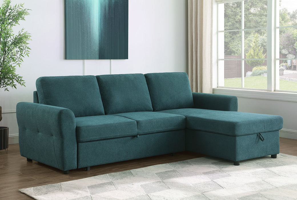 Samantha Upholstered Sleeper Sofa Sectional with Storage Chaise Teal Blue - Premium Sectional from Coaster Z2 Standard - Just $1298! Shop now at Furniture Wholesale Plus  We are the best furniture store in Nashville, Hendersonville, Goodlettsville, Madison, Antioch, Mount Juliet, Lebanon, Gallatin, Springfield, Murfreesboro, Franklin, Brentwood