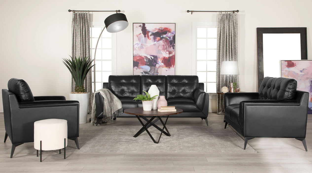 Moira Upholstered Tufted Living Room Set with Track Arms Black - Premium Living Room Set from Coaster Z2 Standard - Just $1438! Shop now at Furniture Wholesale Plus  We are the best furniture store in Nashville, Hendersonville, Goodlettsville, Madison, Antioch, Mount Juliet, Lebanon, Gallatin, Springfield, Murfreesboro, Franklin, Brentwood