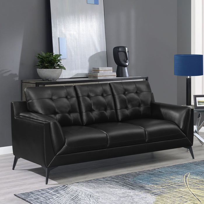 Moira Upholstered Tufted Sofa with Track Arms Black - Premium Sofa from Coaster Z2 Standard - Just $790! Shop now at Furniture Wholesale Plus  We are the best furniture store in Nashville, Hendersonville, Goodlettsville, Madison, Antioch, Mount Juliet, Lebanon, Gallatin, Springfield, Murfreesboro, Franklin, Brentwood