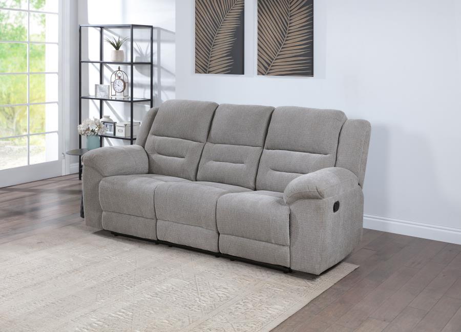 Gilson - Chenille Upholstered Reclining Sofa - Gray – Reclining Sofas by Coaster Fine Furniture at Furniture Wholesale Plus , Nashville furniture store