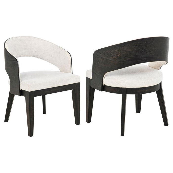 Leandro - Upholstered Dining Arm Chair (Set of 2) - Burnished Black / Cream – Chair Sets by Coaster Fine Furniture at Furniture Wholesale Plus , Nashville furniture store