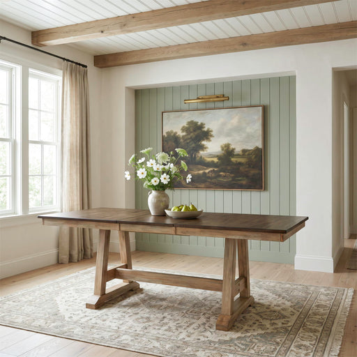 Lindsey Farm - Trestle Table - Natural & Brown – Dining Tables by Liberty Furniture at Furniture Wholesale Plus , Nashville furniture store