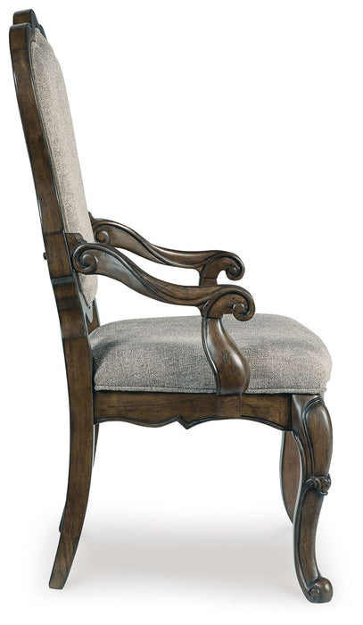 Maylee - Dining Upholstered Arm Chair (Set of 2) - Dark Brown – Chair Sets by Signature Design by Ashley® at Furniture Wholesale Plus , Nashville furniture store