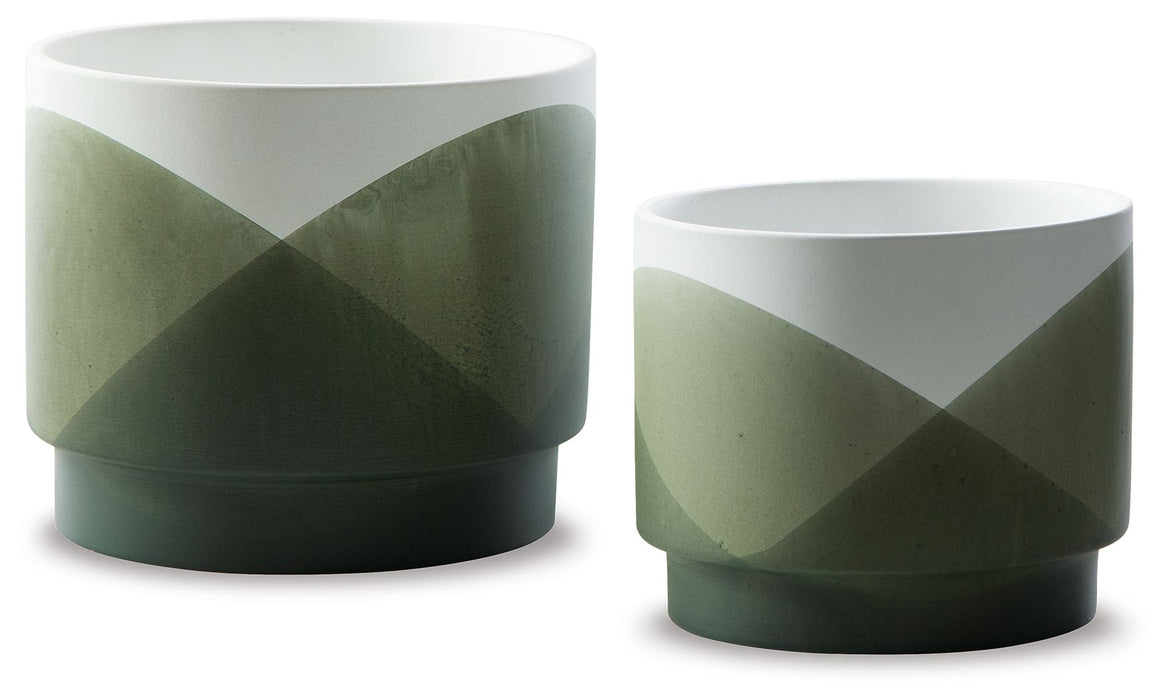 Ardenridge - Green / White - Planter Set (Set of 2) - Premium Planters from Signature Design by Ashley® - Just $88! Shop now at Furniture Wholesale Plus  We are the best furniture store in Nashville, Hendersonville, Goodlettsville, Madison, Antioch, Mount Juliet, Lebanon, Gallatin, Springfield, Murfreesboro, Franklin, Brentwood