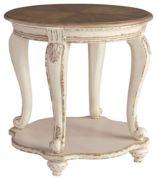 Realyn - Round End Table - White / Brown – End Tables by Signature Design by Ashley® at Furniture Wholesale Plus , Nashville furniture store