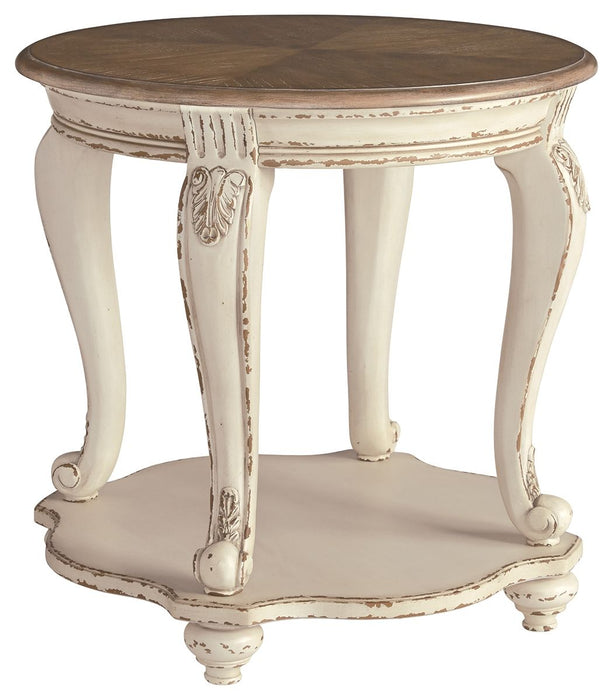 Realyn - Round End Table - White / Brown – End Tables by Signature Design by Ashley® at Furniture Wholesale Plus , Nashville furniture store