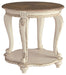 Realyn - Round End Table - White / Brown – End Tables by Signature Design by Ashley® at Furniture Wholesale Plus , Nashville furniture store