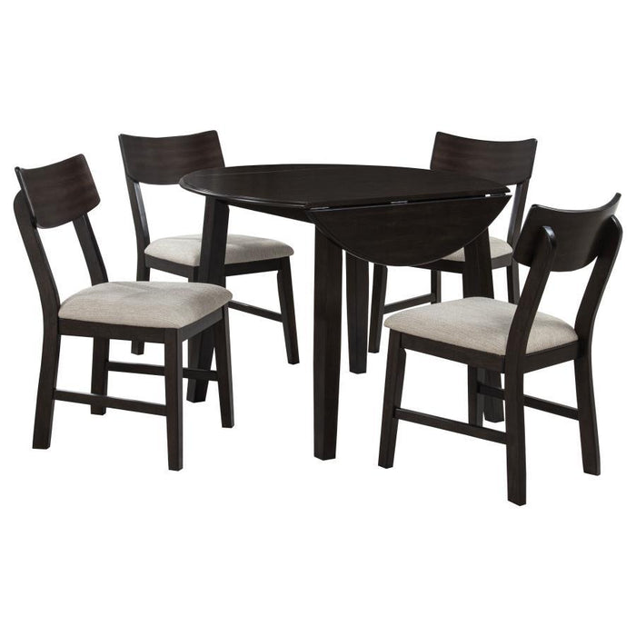 Catley - 5 Piece Round Drop Leaf Dining Table Set - Dark Coffee – 5 Piece Dining Room Sets by Coaster Fine Furniture at Furniture Wholesale Plus , Nashville furniture store