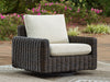 Kimora - 7 Pc. - 4-Piece Outdoor Sectional, Swivel Glider Lounge, Cocktail Table, End Table - Beige / Dark Brown – 7 Piece Outdoor Sets by Signature Design by Ashley® at Furniture Wholesale Plus , Nashville furniture store