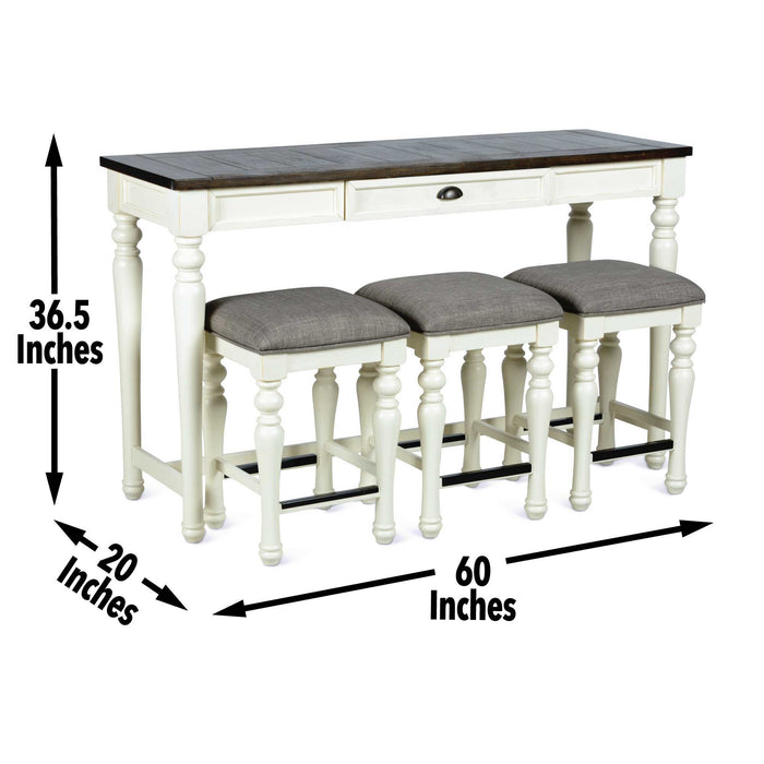 Joanna - 4 Piece Bar Set - White – 4 Piece Dining Room Sets by Steve Silver Furniture at Furniture Wholesale Plus , Nashville furniture store