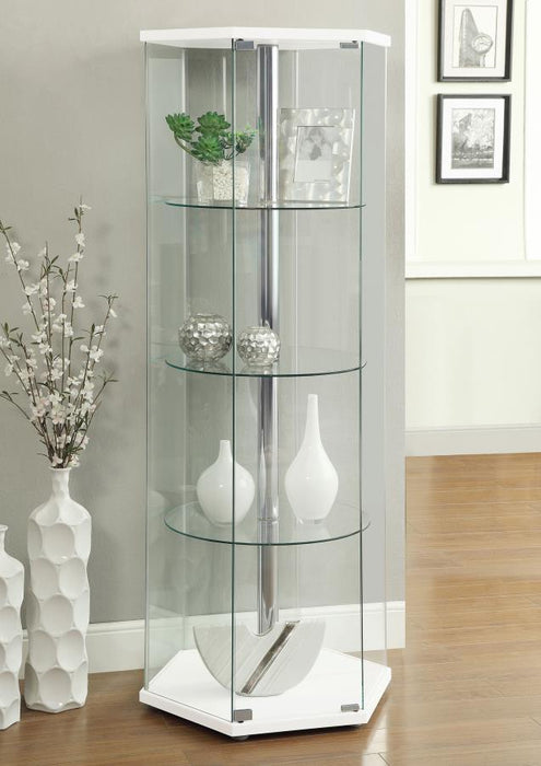 Zahavah - 4-Shelf Hexagonal Clear Glass Curio Cabinet - Premium Curio Cabinets from CoasterEveryday - Just $319! Shop now at Furniture Wholesale Plus  We are the best furniture store in Nashville, Hendersonville, Goodlettsville, Madison, Antioch, Mount Juliet, Lebanon, Gallatin, Springfield, Murfreesboro, Franklin, Brentwood