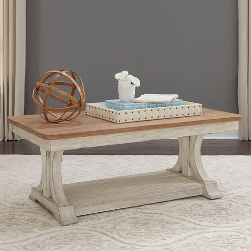 Farmhouse Reimagined - Rectangular Cocktail Table - Antique White / Chestnut Tops – Cocktail Tables by Liberty Furniture at Furniture Wholesale Plus , Nashville furniture store