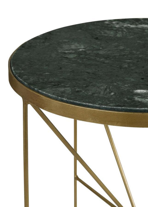 Eliska - Round Green Marble Top Accent Side Table - Antique Gold – Side Tables by CoasterEssence at Furniture Wholesale Plus , Nashville furniture store