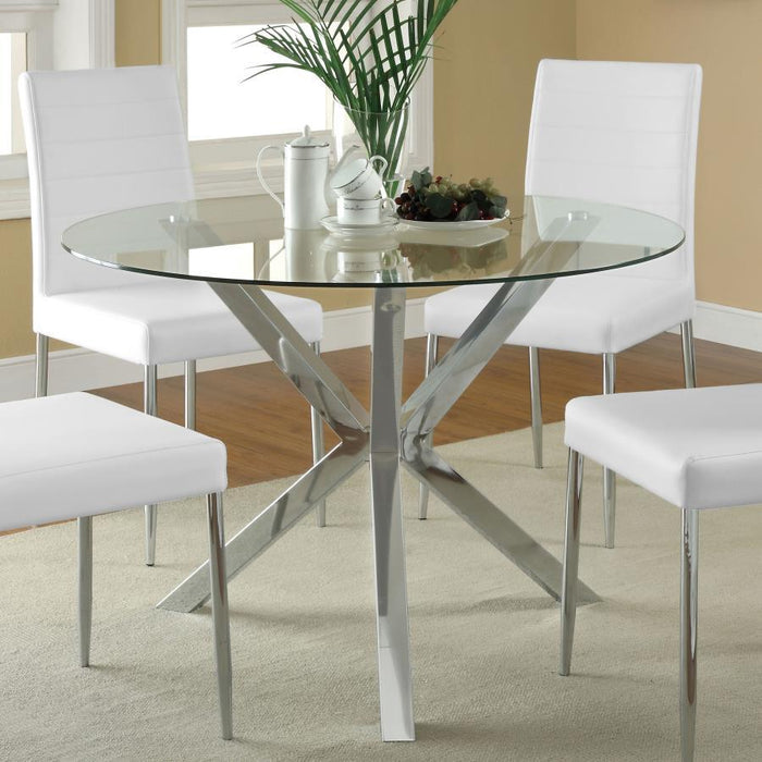 Vance - Round Glass Top Asterisk Dining Table - Chrome – Dining Tables by CoasterEveryday at Furniture Wholesale Plus , Nashville furniture store