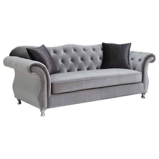 Frostine Button Tufted Sofa Silver - Premium Sofa from Coaster Z2 Standard - Just $1138! Shop now at Furniture Wholesale Plus  We are the best furniture store in Nashville, Hendersonville, Goodlettsville, Madison, Antioch, Mount Juliet, Lebanon, Gallatin, Springfield, Murfreesboro, Franklin, Brentwood