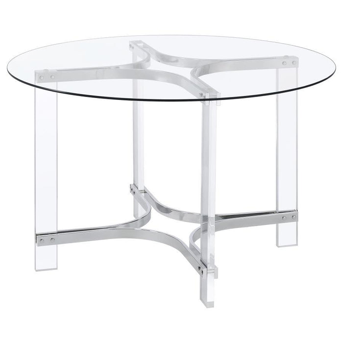 Keeling - 5 Piece Round Glass Top Acrylic Dining Set - Chrome – 5 Piece Dining Room Sets by Coaster Fine Furniture at Furniture Wholesale Plus , Nashville furniture store