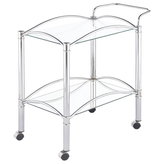 Shadix - 2-Tier Rectangular Glass Shelf Metal Bar Cart - Chrome - Premium Bar Carts from CoasterEveryday - Just $119! Shop now at Furniture Wholesale Plus  We are the best furniture store in Nashville, Hendersonville, Goodlettsville, Madison, Antioch, Mount Juliet, Lebanon, Gallatin, Springfield, Murfreesboro, Franklin, Brentwood