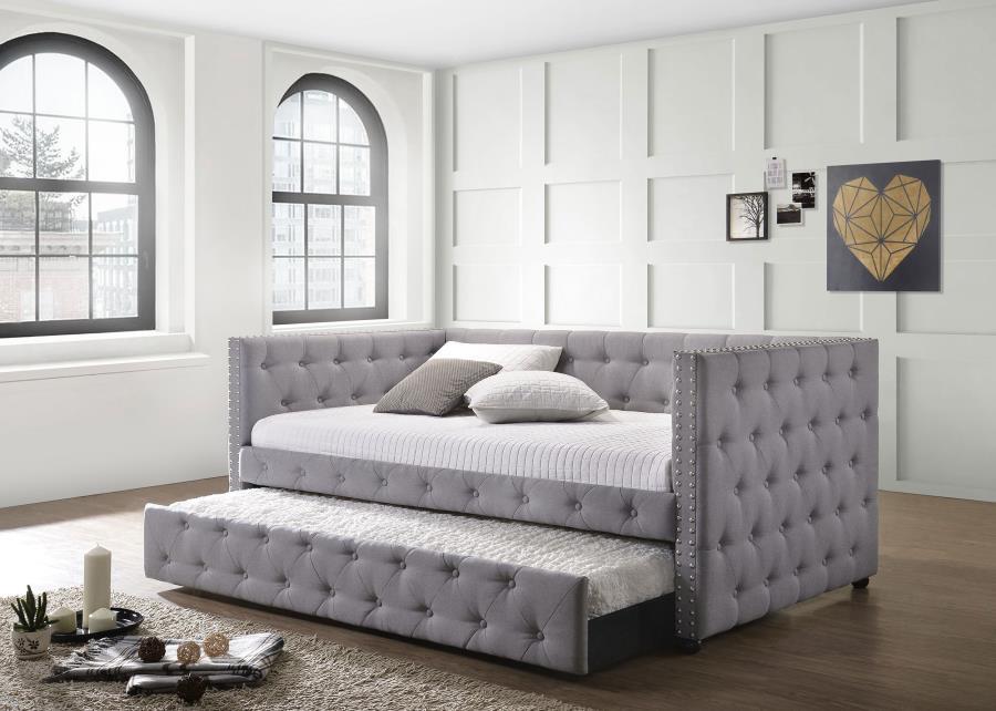 Mockern - Upholstered Twin Daybed With Trundle - Gray – Daybeds by CoasterEssence at Furniture Wholesale Plus , Nashville furniture store