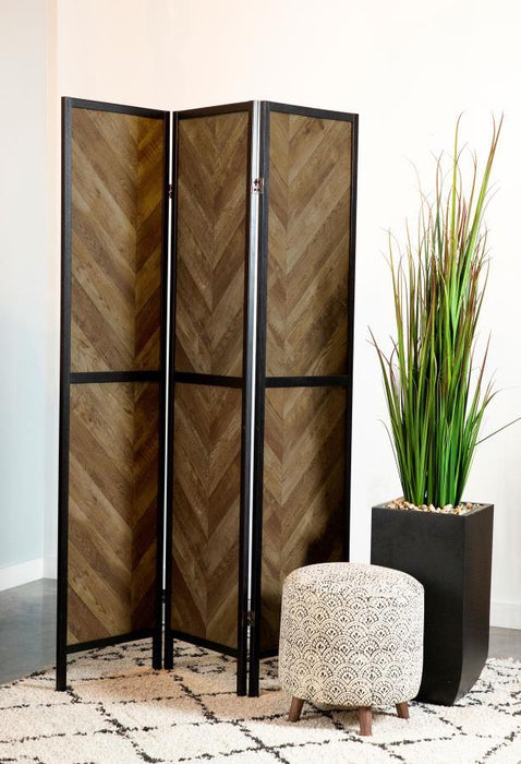 Marlene - 3-Panel Room Divider Folding Screen - Rustic Tobacco – Room Dividers by CoasterEveryday at Furniture Wholesale Plus , Nashville furniture store