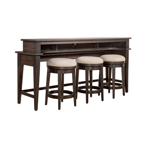 Mill Creek - 4 Piece Console Set (Bar Console & 3 Stools) - Peppercorn – 4 Piece Living Room Sets by Liberty Furniture at Furniture Wholesale Plus , Nashville furniture store