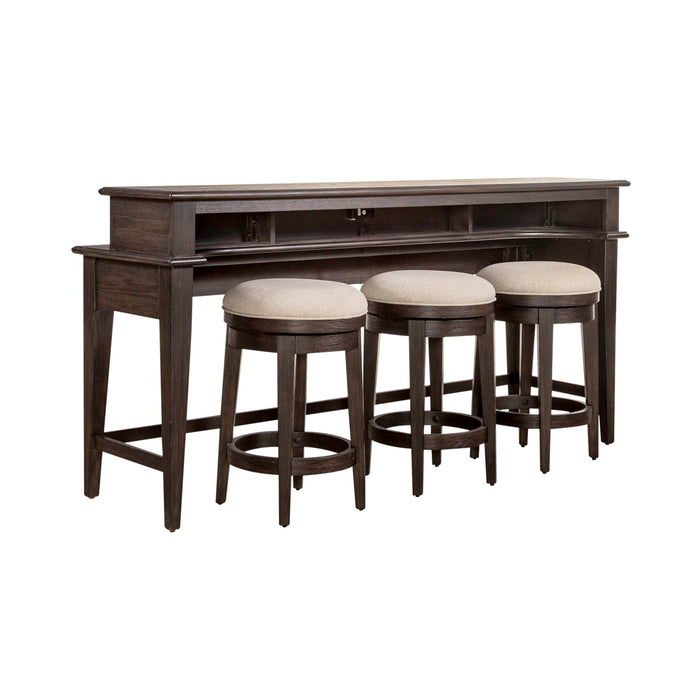 Mill Creek - 4 Piece Console Set (Bar Console & 3 Stools) - Peppercorn – 4 Piece Living Room Sets by Liberty Furniture at Furniture Wholesale Plus , Nashville furniture store